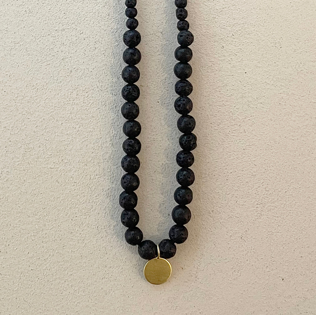 BLACK LAVE BEADS NECKLACE W/TAG PENANT