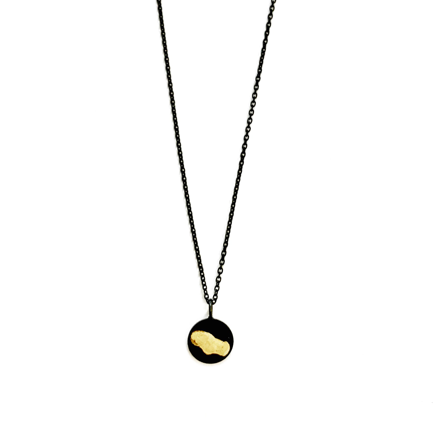 Flat Disk Necklace oxidized with 18k gold