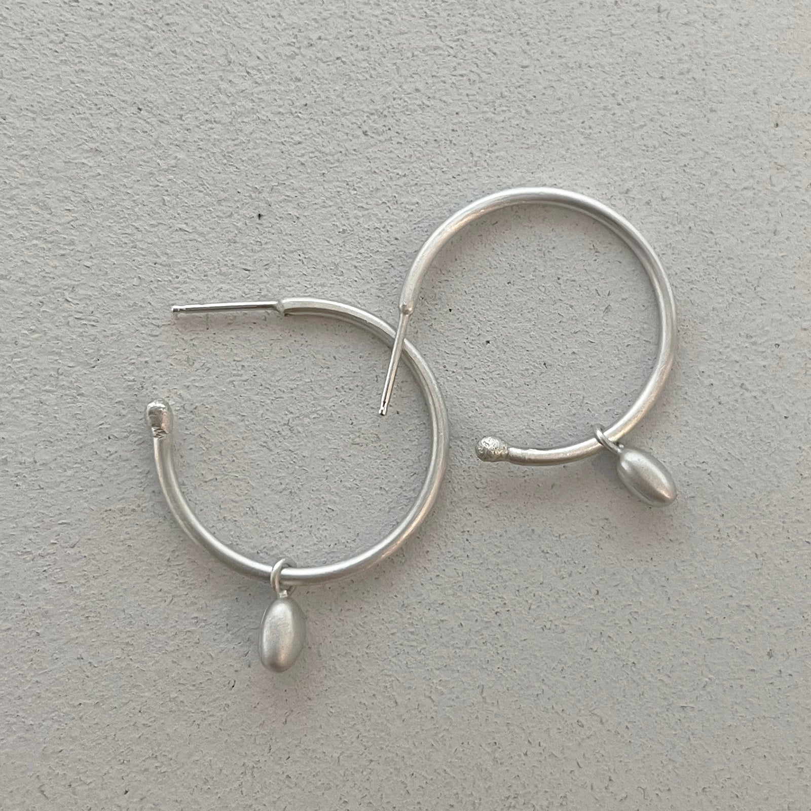 Large silver HOOPS w/ hanging nuggets