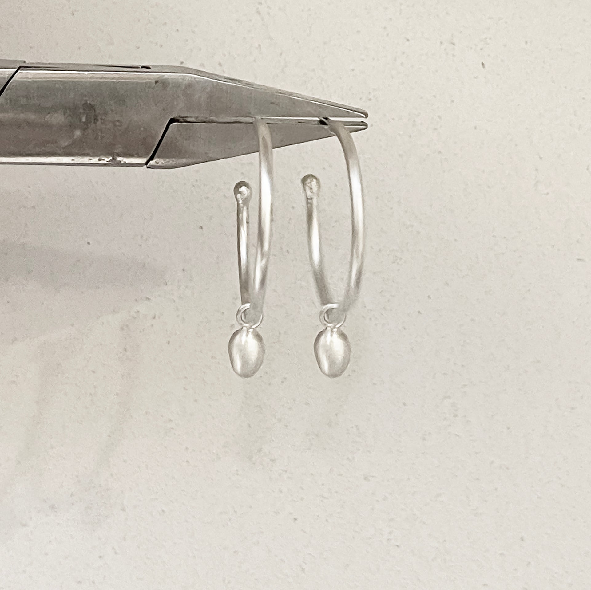 Large silver HOOPS w/ hanging nuggets