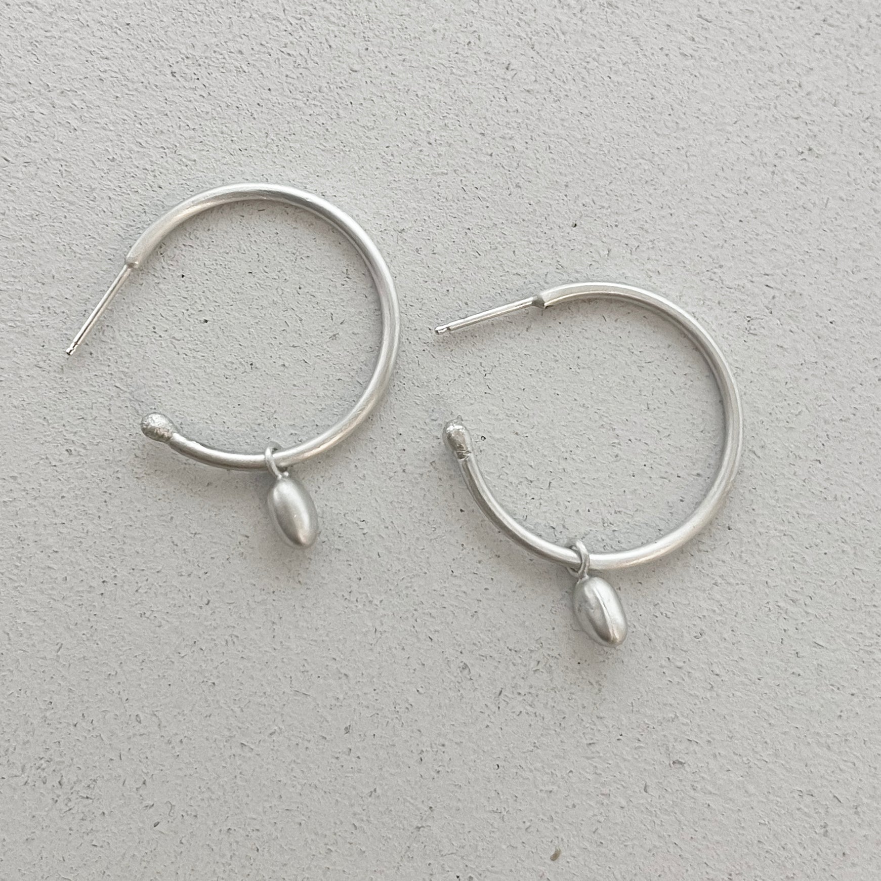 Large silver HOOPS w/ hanging nuggets