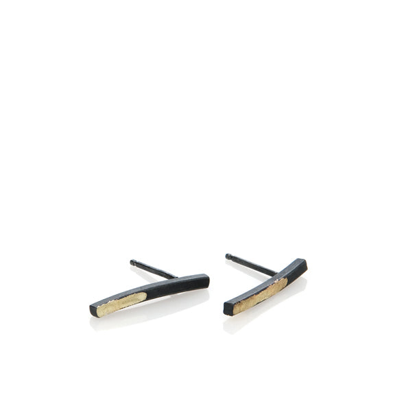 Small line studs with 18k gold touches
