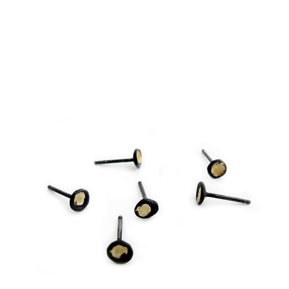 Moon studs 5mm oxidized Silver & 18k Gold